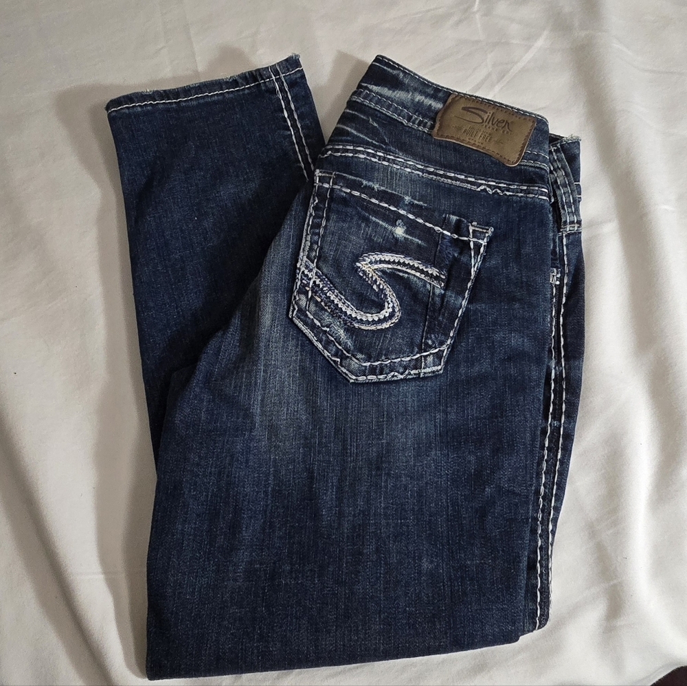 Silver Jeans Suki Bootcut Capri Distressed Sz 26 - Picture 3 of 6